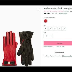 NWT- Kate Spade leather colorblock bow gloves $158